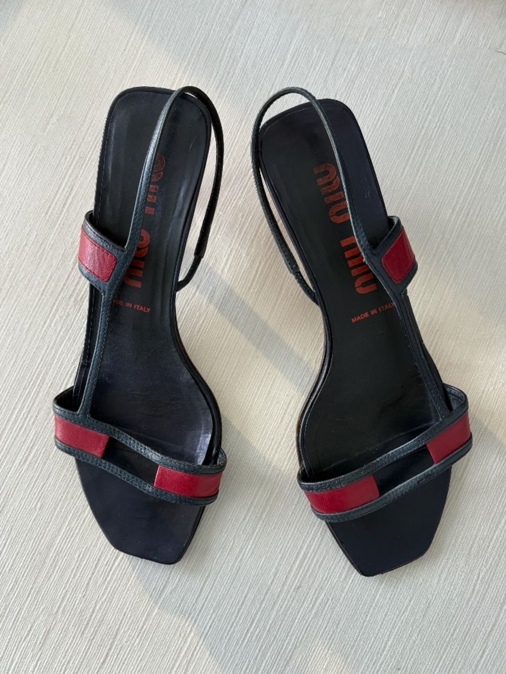 Vintage Miu Miu Navy Red Leather Slingback Heels 38.5 - Picture 2 of 8
